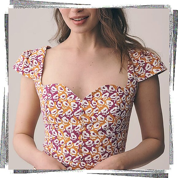 NWT: Purple, Yellow, Cream Fit & Flare Cap Sleeve SweetHeart Neckline Dress (XS) - Picture 2 of 3